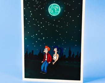 Printable Moon Romantic Card | Futurama Fry Leela Birthday Digital Download | Anniversary card, Wedding Invitation