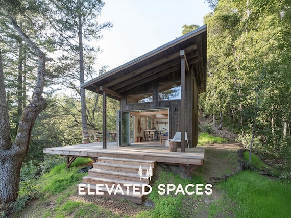 Tiny House Cabin with Bathroom Plans PDF- 14X20 ft - Tiny House Blueprint with Loft, Construction Drawings - Modern Redwood Cabin Floorplan