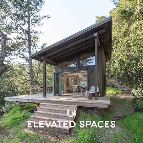 Tiny House Cabin with Bathroom Plans PDF- 14X20 ft - Tiny House Blueprint with Loft, Construction Drawings - Modern Redwood Cabin Floorplan