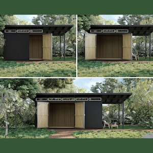 Modern Shed Plans PDF - 8X12 10X12 8X20 - Step-by-Step DIY Guide - 3D Sketchup Model - Shed with Porch (Construction drawings/blueprints)