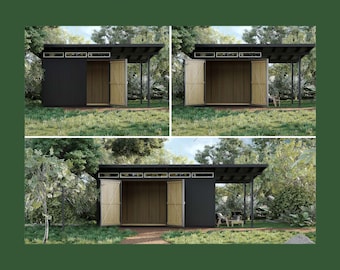 Modern Shed Plans PDF - 8X12 10X12 8X20 - Step-by-Step DIY Guide - 3D Sketchup Model - Shed with Porch (Construction drawings/blueprints)