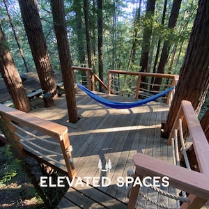 Treehouse Plans PDF - Modern Playhouse Plans - Kids Playhouse - Tree Deck - Deck With Bench Railing