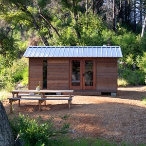 12' x 16' Tiny House-plattegronden pdf - Huisplattegronden 1 slaapkamer, 200 SF Modern Cabin - Cabineplannen - Plannen picknicktafel