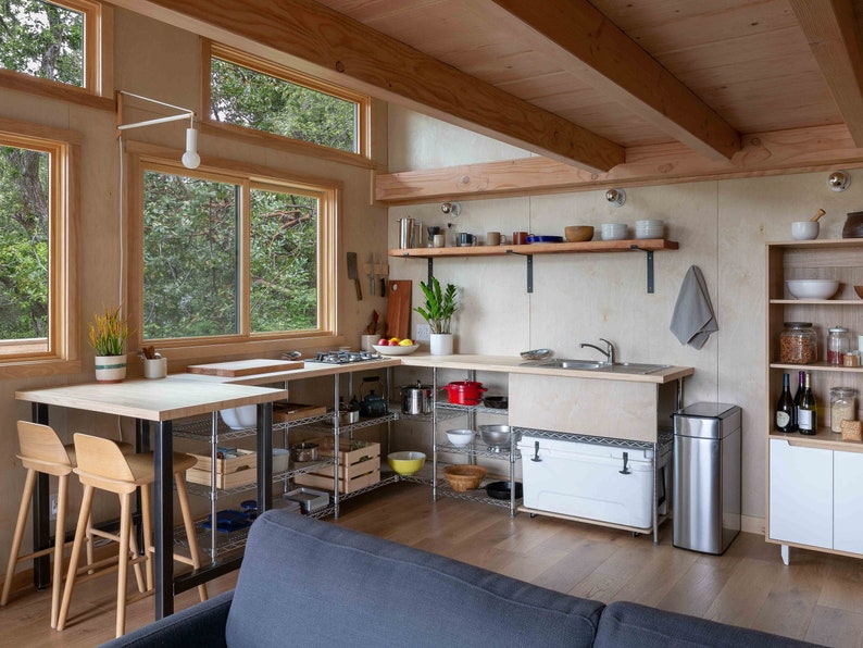 Tiny House Cabin with Bathroom Plans PDF- 14X20 ft - Tiny House Blueprint with Loft, Construction Drawings - Modern Redwood Cabin Floorplan image 7
