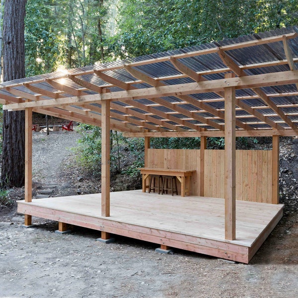 15X22 Modern Pergola Plans PDF - Pavilion Plans - Construction drawings - blueprints for outdoor kitchen, gazebo, shed, shelter