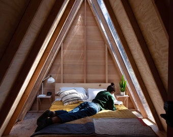 Tiny A-Frame Cabin DIY Plans - Instant download PDF - 10x12 Modern Cabin House Rental Glamping
