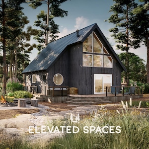 25x32 Modern Cabin Plans PDF - 2 Bed, 1250 SqFt With Loft - A-Frame Cabin Blueprints  - A Frame House Plans - Modern Cabin Plans