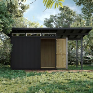 8X12 Modern Shed Plans PDF - Step-by-Step Illustrated DIY Guide - 3D Sketchup Model - Shed with Porch (Construction drawings/blueprints)