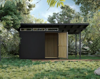 8X12 Modern Shed Plans PDF - Step-by-Step Illustrated DIY Guide - 3D Sketchup Model - Shed with Porch (Construction drawings/blueprints)