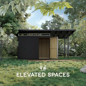 8X12 モダン小屋プラン PDF - ステップバイステップのイラスト付き DIY ガイド - 3D Sketchup モデル - ポーチ付き小屋 (建設図面/設計図)