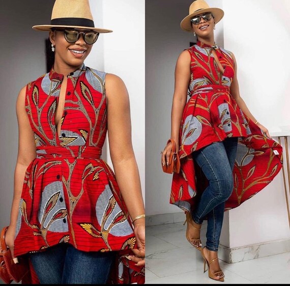 Ankara High Low Peplum Top African Print Shirt Dress African
