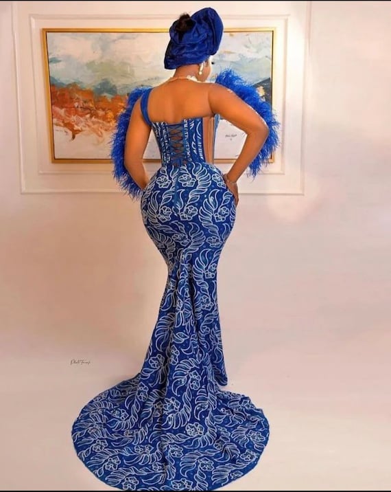African Lace Dress, Plus Size Prom Dress, Corset Prom Dress