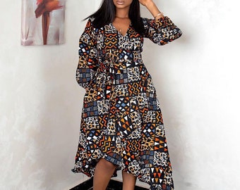 African print wrap dress for women, Ankara Wrap Dress, African Print Dress, Midi Wrap Dress