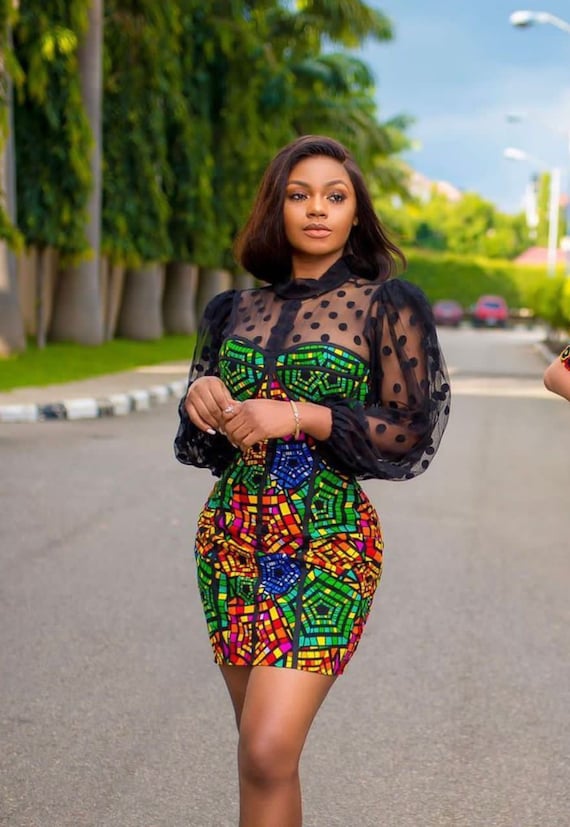 Mini Ankara Dress for Ladies, African Print Shirt Dress, Ankara