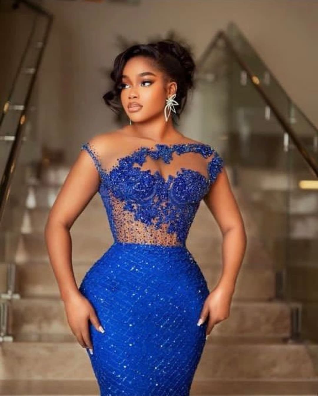 Blue Lace and Sheer Corset Dress Luxury Sequins Lace Dress Red Carpet Dress Birthday Celebration Dress Wedding Guest Dress Mermaid Gown Etsy UK