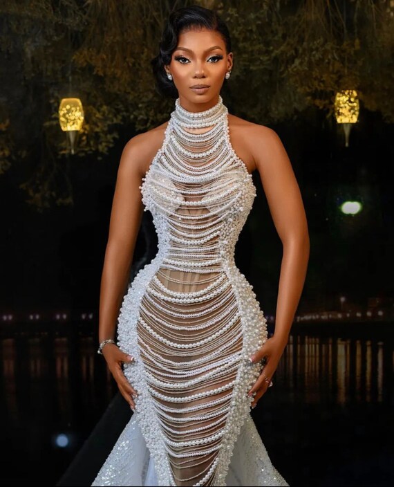 High neck white shop formal dress