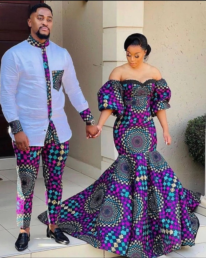 Ankara Couples Outfit, African Print Couples Outfit, Ankara shirt for men, Ankara Pants, Ankara Outfit for Couples, Ankara Dress for Women 