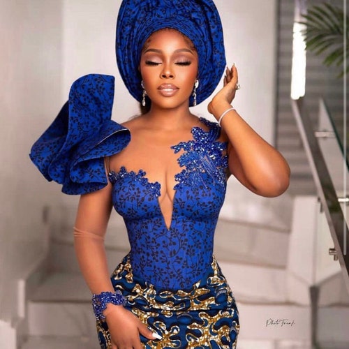 Ankara Mermaid Dress With Matching Gele Mixed Print Ankara Etsy