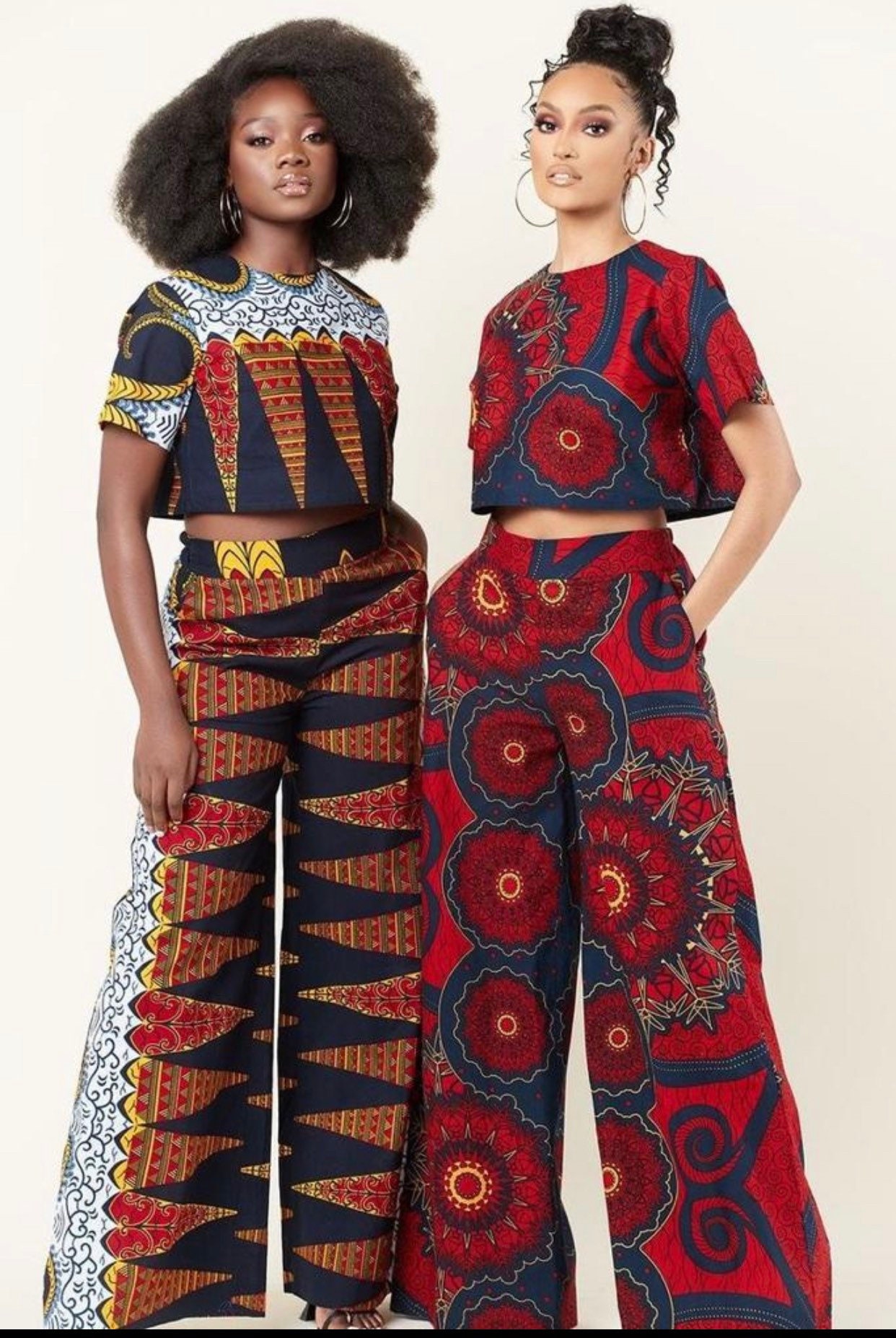 Ankara 2 Piece Wide Leg Pants & Crop Top, African Print 2 Piece