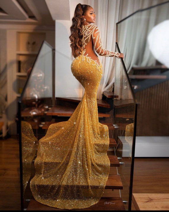 gold evening dress