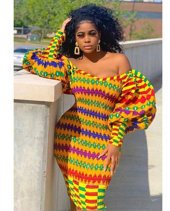 Smokey Bodycon Kente Dress Elastic 