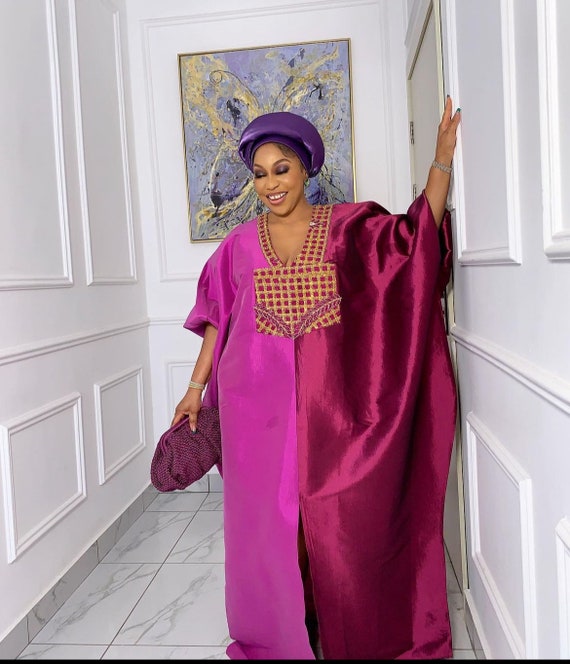 Two Tone Boubou Gown Mikado Silk Bubu Dress African Long Dress Maternity Dress African Women Bubu Dress Rich Aunty Style