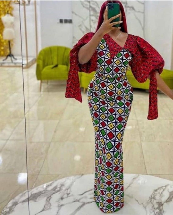 Ankara Long Gown Ankara Puff Sleeve 