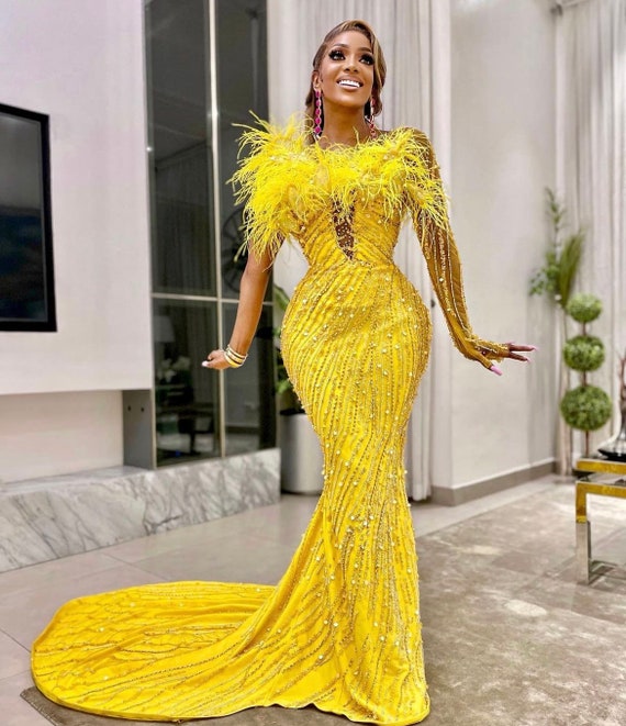 Off Shoulder Yellow Chiffon Long Prom Dress with Beads, Off the Should –  abcprom