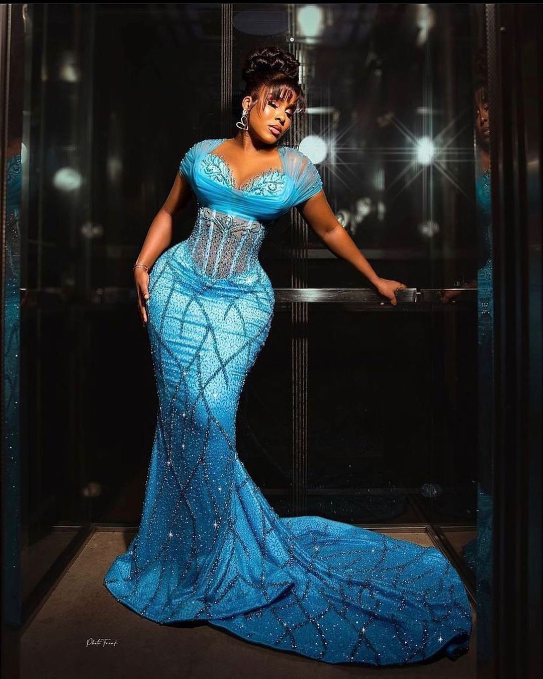 African Lace Bridal Dress, Sheer Corset Wedding Dress, Asoebi Dress