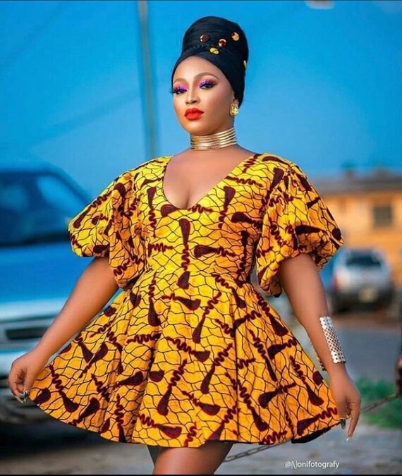 Ankara Pleated Gown Ankara Mini Gown 