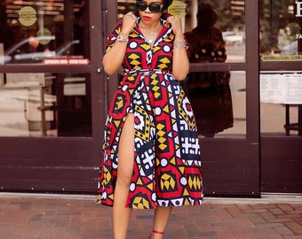 NEW IN SALE: Blue African Print Wrap Flared Dress,handmade Clothing,african  Print,dresses,tea Length,wax Print,dashiki Dresses,skirts, -  UK