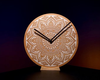 Horloge murale Mandala 3 | bohème | gravé rempli de résine époxy | horloge murale en bois massif | cadeau de mariage | cadeau de pendaison de crémaillère | bois naturel