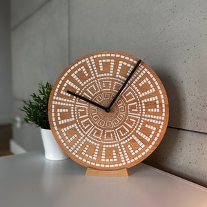 Labi Wall Clock boho clock engraved filled with white resin solid wood wall clock wedding gift housewarming gift natural wood image 1