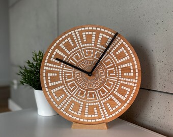 Labi Wall Clock | boho clock | engraved filled with white resin | solid wood wall clock | wedding gift | housewarming gift | natural wood