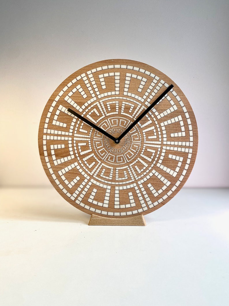 Labi Wall Clock boho clock engraved filled with white resin solid wood wall clock wedding gift housewarming gift natural wood image 4