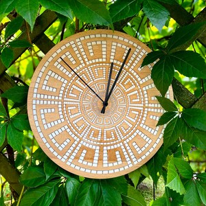 Labi Wall Clock boho clock engraved filled with white resin solid wood wall clock wedding gift housewarming gift natural wood image 2