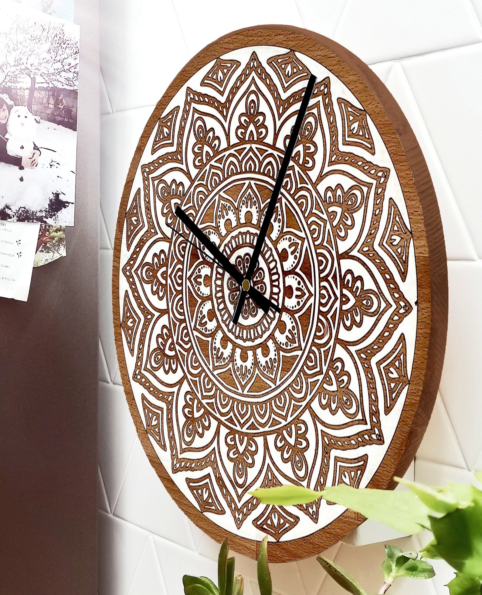 Mandala 3 Wall Clock Bohemian Engraved Filled With Epoxy Etsy UK