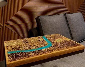 Laptop London Map Epoxy Resin Oak side Table - GLOW in the dark