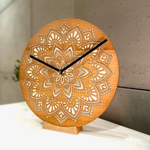 Bohemian Mandala Wall Clock - Silent 12" Wood Clock for Home Decor, Customizable Artistic Timepiece