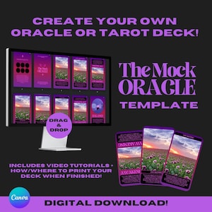 Oracle Tarot Card Deck Canva Template, Editable Oracle Tarot Card Canva Template, Create your own Oracle or Tarot Deck, Commercial Use