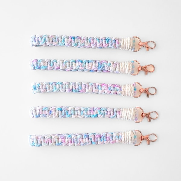 Tie Dye Wristlet Keychain | macrame wristlet, cute keychain for women, key wrist lanyard, boho car accessory, handmade gift for teen girl