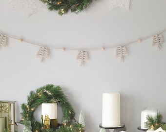 Christmas Garland | macrame garland, cute boho christmas decor, white minimalist christmas decorations for the home, neutral winter decor