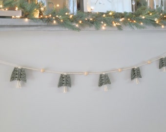 Christmas Garland | boho christmas decor, macrame garland for christmas tree, handmade garland for mantel, minimalist winter holiday decor