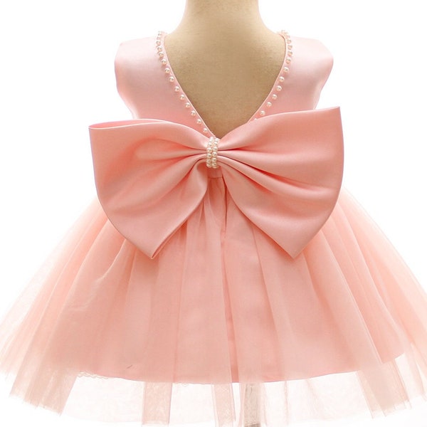 Baby Girl Pink Tulle Dress with Faux Pearl Accents