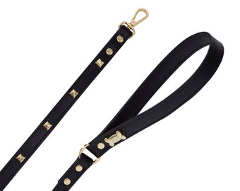 Black Dog Leash with all over studs, Black Vegan-friendly Leather Leash, Leashes for small dogs, Dog Lead with studs, Valentino Style Dog L