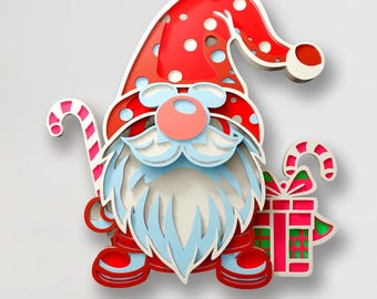Christmas Gnome Multilayer SVG | 3D Layered Mandala Laser Cut Cricut CNC File | Plywood Art