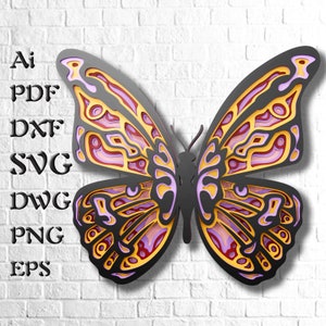 Arquivos SVG de Mandala de Borboleta para Painéis Multicamadas, Arquivos Cricut, 3D Layered Svg para Corte a Laser, 3d Svg para Roteador CNC, Mandala de Corte a Laser