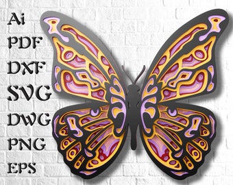 Butterfly Multilayer SVG, Insect Mandala Cricut & Laser Cut Files, 3D Layered Plywood Cutting Art
