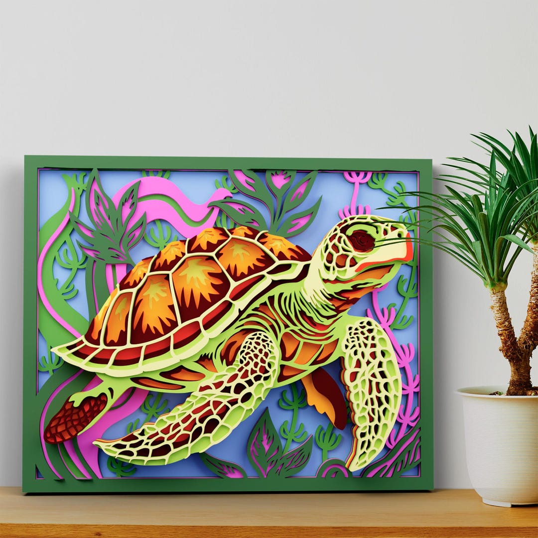 Sea Turtle Mandala SVG: 3D Multilayer Laser Cut File for Layered ...