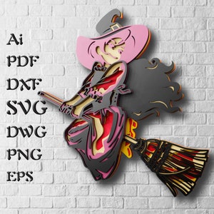Witch Layered SVG Files for Cricut, Halloween 3D Mandala SVG for Laser Cutting, Multilayer Panels Dxf Template for Cnc Router or Cricut